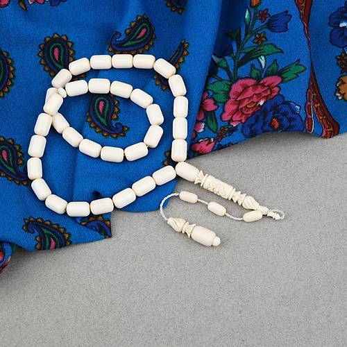 Fil Di�i Kaps�l Kesim ��lemeli �mame Mesut Varl� Usta ��i 8x12.5mm Tesbih - Beyaz