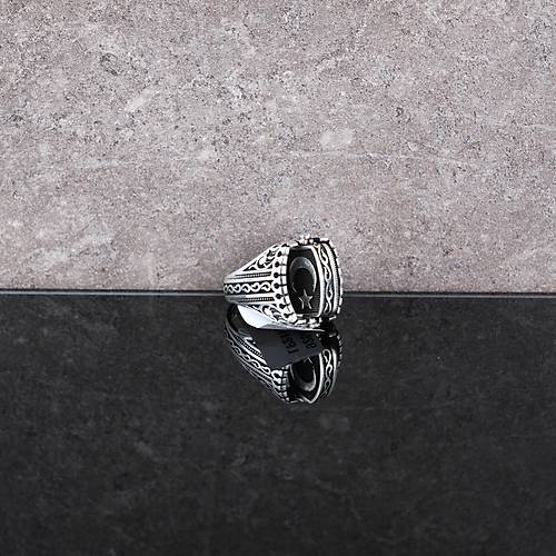 Safir/Ay Yldz ift Tarafl 925Ayar Gm Erkek Yzk
