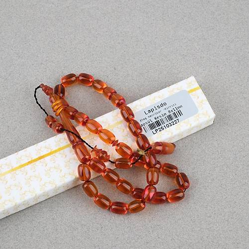 Ate� Kehribar Halkal� �mame Usta ��i �mzal� Kaps�l Kesim 8x11mm Tesbih - K�rm�z�