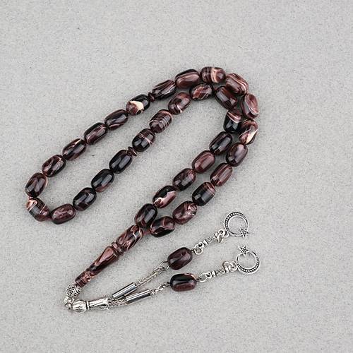 S�kma Kehribar Kaps�l Kesim Alpaka P�sk�ll� 7x11mm Tesbih