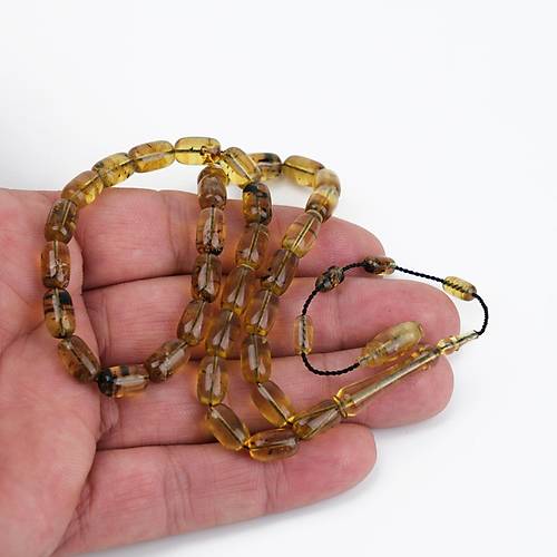 Dominik Mavi Kaya Damla Fosilli Amber Kapsl Kesim 6x10mm Tesbih