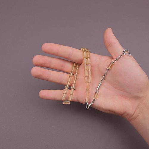 U�ak Cam� Kesme Kesim 6x10mm Tesbih Alpaka P�sk�ll� A��k Kahverengi