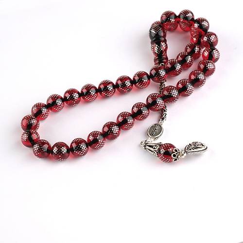 Ate� Kehribar 925Ayar G�m�� �ak�m ve P�sk�l K�re Kesim 9.5mm Tesbih