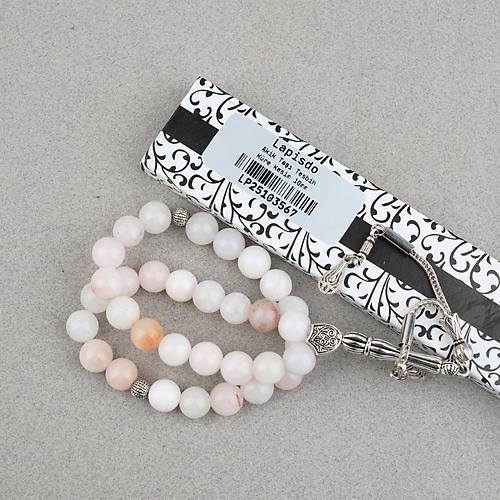 Akik Ta�� K�re Kesim 10mm Tesbih Alpaka P�sk�ll� Toz Pembe