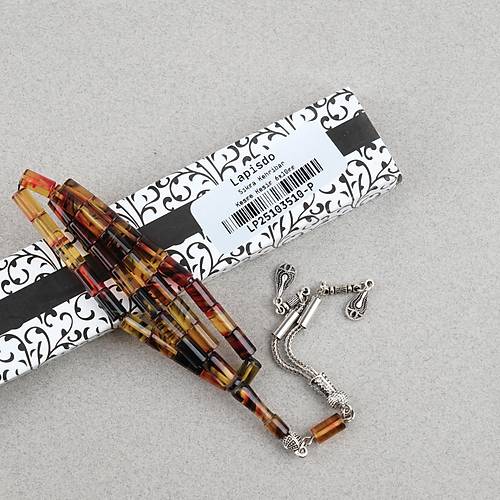 S�kma Kehribar Kesme Kesim Alpaka P�sk�ll� 6x10mm Tesbih Sar� K�rm�z�