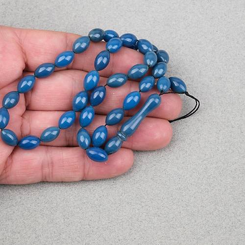 S�kma Kehribar Beyzi Kesim 7x11mm Tesbih- Petrol Mavisi