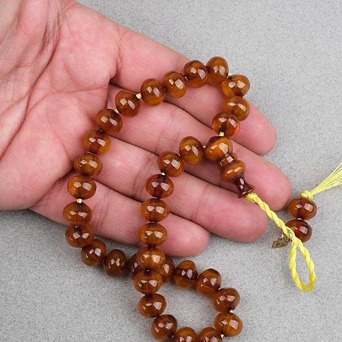 Omari S�kma Kehribar Bas�k K�re Kesim Sistemli 9x11mm Tesbih- Kahverengi