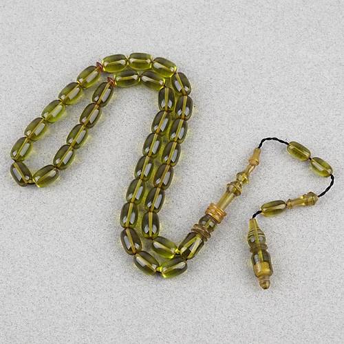 Ate� Kehribar Halkal� �mame Kaps�l Kesim 8x11mm Tesbih - Ye�il