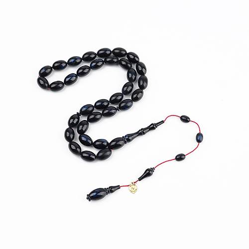 Kadim Katalin Eski Kalemlik Obje Usta i mzal Beyzi Kesim 8x12mm Tesbih- Mavi Sedefli