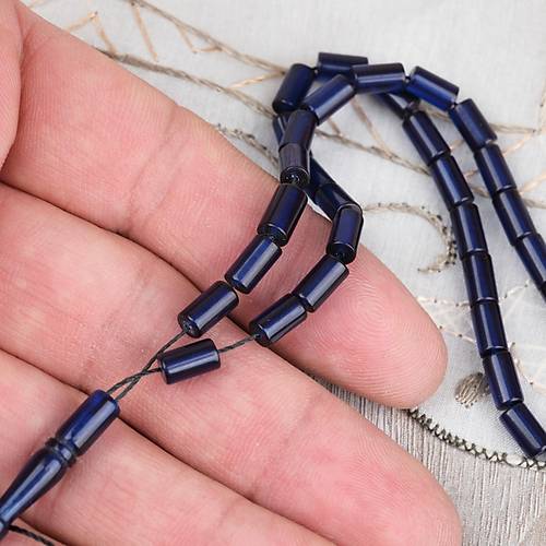 S�kma Kehribar Kesme Kesim 4x7mm Tesbih- Lacivert