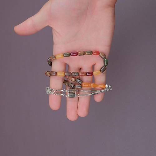 S�kma Kehribar Alpaka P�sk�ll� Kaps�l Kesim 7x11mm Tesbih- Bonibon