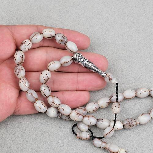 K�br�s Hurma �ekirde�i 925Ayar G�m�� �mame Beyzi Kesim 9x12mm Tesbih