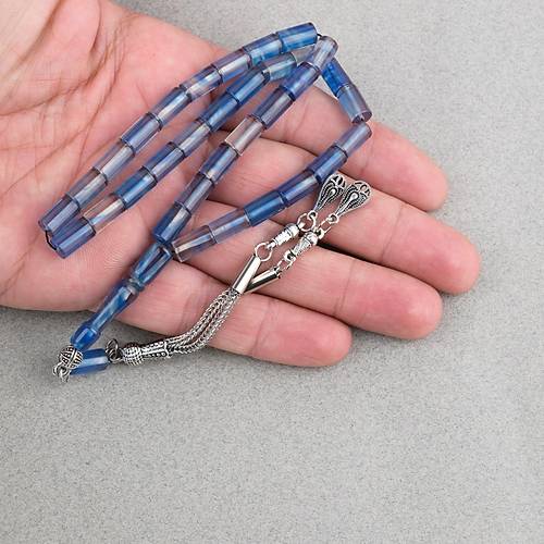 S�kma Kehribar Kesme Kesim Alpaka P�sk�ll� 6x10mm Tesbih