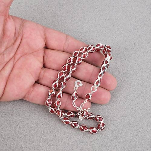 G�m�� Kaplama Kafesli Mine Beyzi 7x9mm Tesbih - K�rm�z�