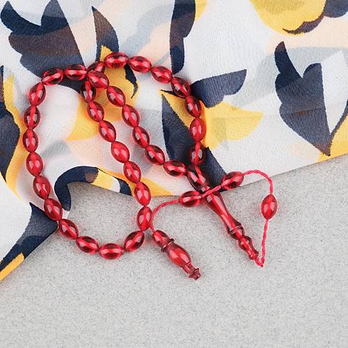 S�kma Kehribar Beyzi Kesim Sistemli Bilek Boy 5x8mm Tesbih K�rm�z�