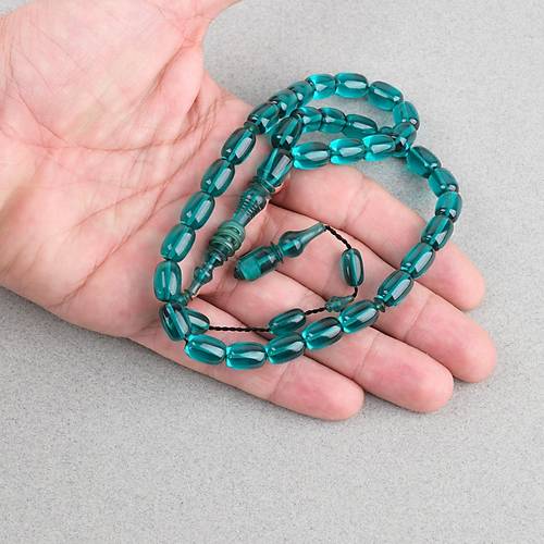 Ate� Kehribar Halkal� �mame Kaps�l Kesim 8x11mm Tesbih - Koyu Ye�il