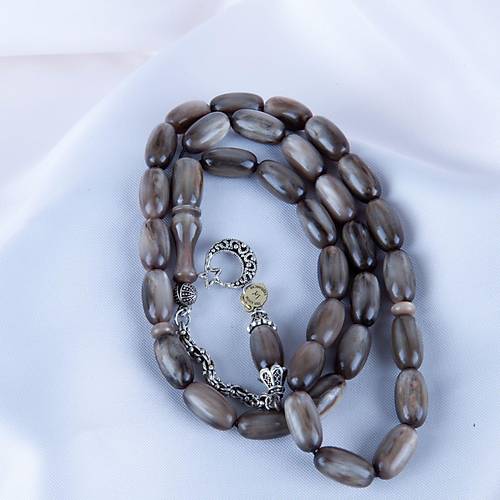 Sedefli S�kma Kehribar Alpaka P�sk�l Arpa Kesim 8.5x15mm Tesbih - Gri - �brahim Ye�ilnacar Usta ��i