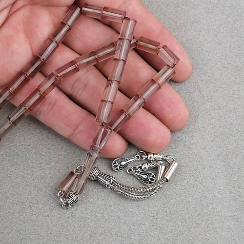 Ate� Kehribar Kesme Kesim Alpaka P�sk�ll� 6x10mm Tesbih