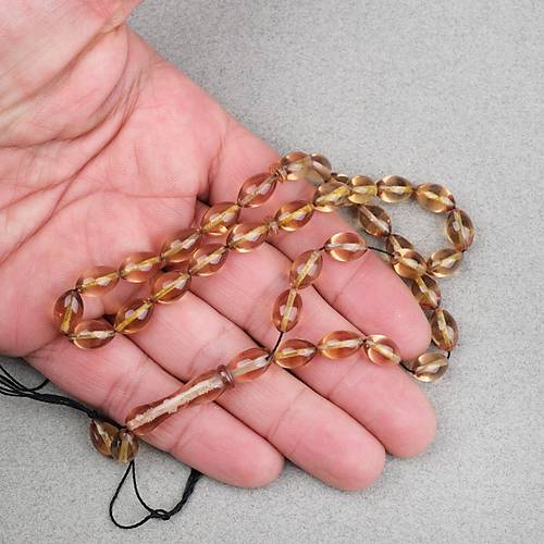 Ate� Kehribar Beyzi Kesim 7x11mm Tesbih- �effaf Bal K�p���