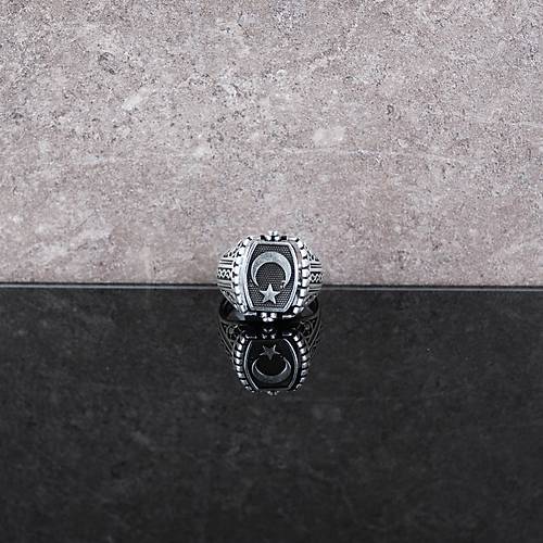 Safir/Ay Yldz ift Tarafl 925Ayar Gm Erkek Yzk