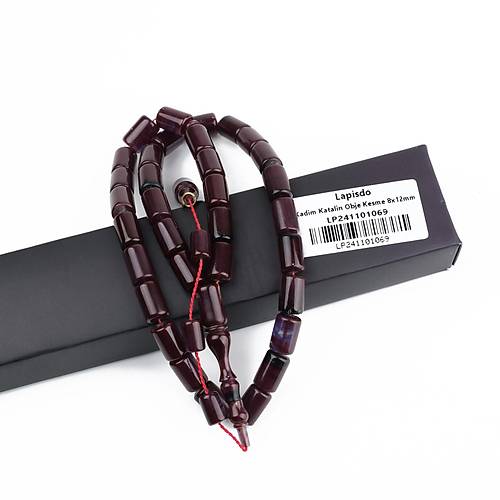 Kadim Katalin Eski Kalemlik Obje Usta ��i �mzal� Kesme Kesim 8x12mm Tesbih -Vi�ne ��r���