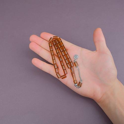 U�ak Cam� Kesme Kesim 7x10mm Tesbih Alpaka P�sk�ll� �effaf Kahverengi