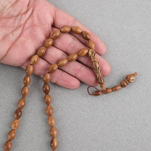 Kuka Ger�ek Do�al Lapisdo �mzal� ��lemeli �mame Beyzi Kesim 8x12mm Tesbih