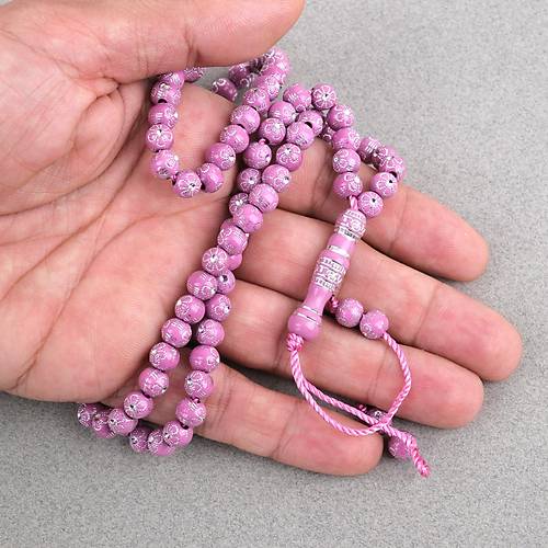 Hac Umre Hediyelik Ta�l� 99luk 7mm Tesbih - Pembe