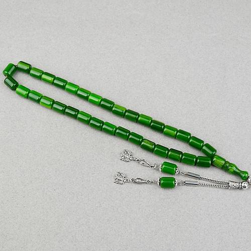 Katalin �ubuk Alpaka P�sk�ll� Kaps�l Kesim 9x13mm Tesbih - Ye�il