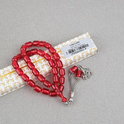 Ate� Kehribar Alpaka P�sk�ll� Kaps�l Kesim 9x12mm Tesbih - Kan K�rm�z�s�