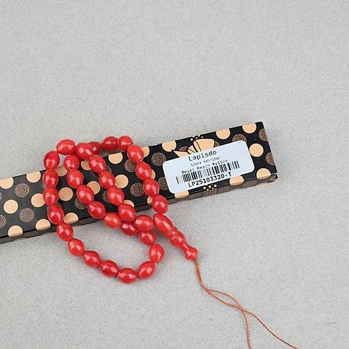 S�kma Kehribar Beyzi Kesim 9x11mm Tesbih - K�rm�z� P�sk�ls�z