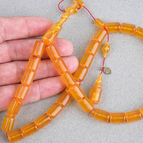 Ate� Kehribar Eski Oyun Zar Obje Patinli Kaps�l Kesim 8.5x12.5mm Tesbih