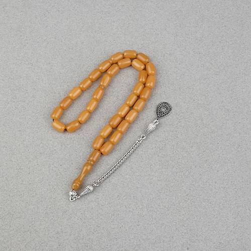 S�kma Kehribar Alpaka P�sk�ll� Kaps�l Kesim 7x11mm Tesbih- A��k Kahverengi