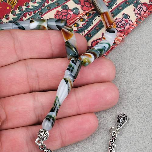 Arizona Katalin Alpaka P�sk�l Kesme Kesim 7x11mm Tesbih- Ye�il Beyaz