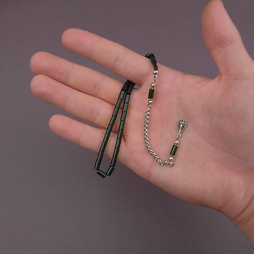 S�kma Kehribar Bilek Boy Kesme Kesim 4x7mm Sallama Tesbih Ye�il