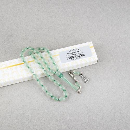 Kedig�z� Alpaka P�sk�ll� Beyzi Kesim 7x11mm Tesbih- Ye�il