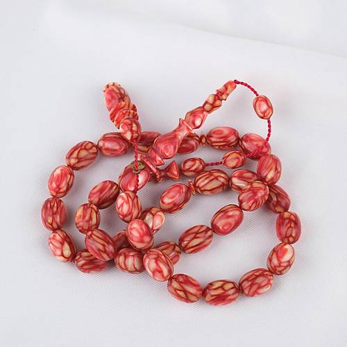 Galalit Yumurta Kesim 8.5x12mm Tesbih -Sedefli Krmz