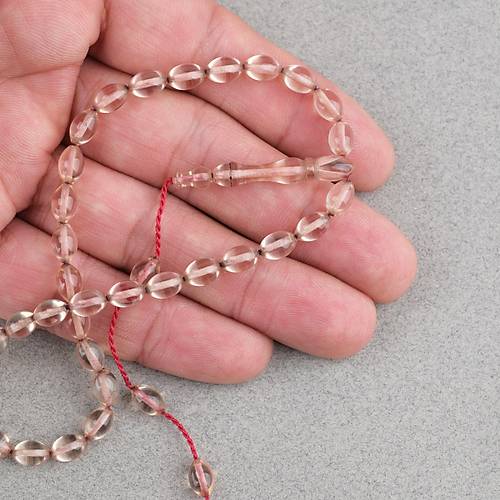 S�kma Kehribar Beyzi Kesim Sistemli Bilek Boy 5x8mm Tesbih �effaf