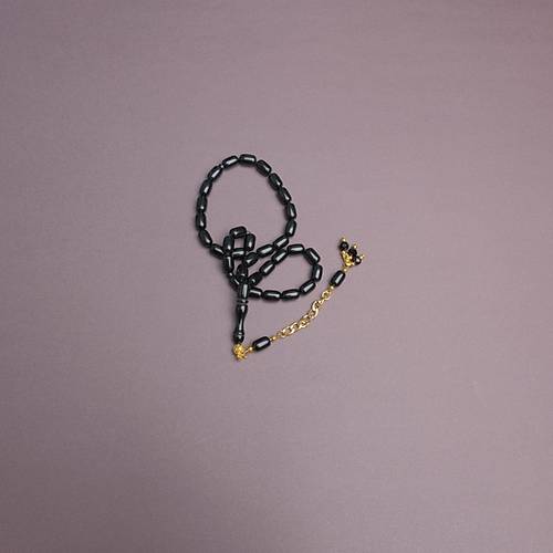 S�kma Kehribar Kaps�l Kesim Alt�n Renk P�sk�ll� 7x11mm Tesbih Mavi Yans�mal� Siyah