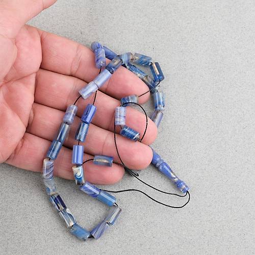 S�kma Kehribar Kesme Kesim 6x10mm Tesbih P�sk�ls�z Mavi