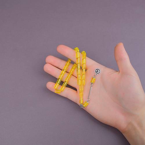 U�ak Cam� Kesme Kesim 7x10mm Alpaka P�sk�ll� Tesbih �effaf Sar�