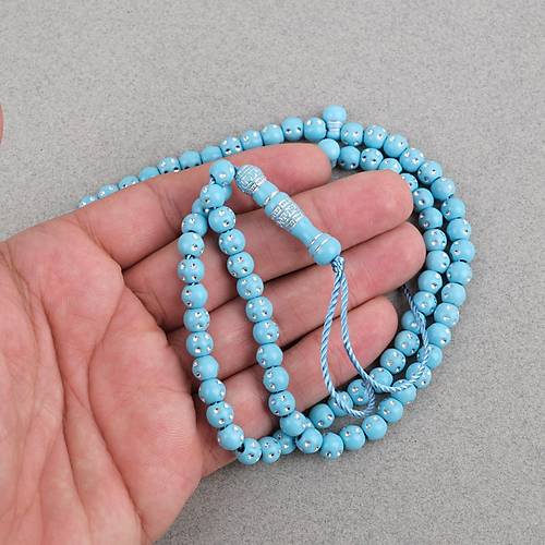Hac Umre Hediyelik Ta�l� 99luk 7mm Tesbih -Turkuaz