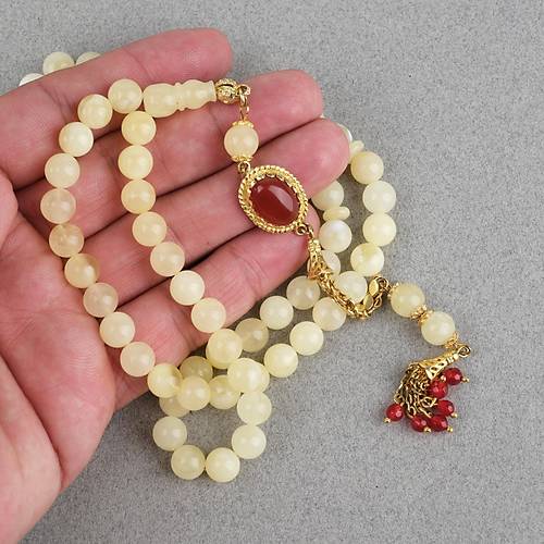 Rus Kaya Damla Kehribar G�m�� P�sk�l 66l�k K�re Kesim 8mm Tesbih