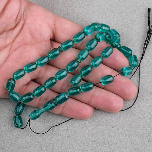 S�kma Kehribar Kaps�l Kesim 7x11mm Tesbih P�sk�ls�z Ye�il