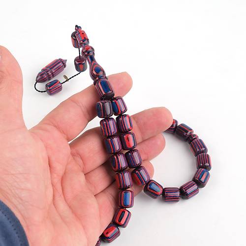 Kafur A�ac� Usta ��i �mzal� Kaps�l Kesim 10x14mm  Tesbih - Bordo Mavi