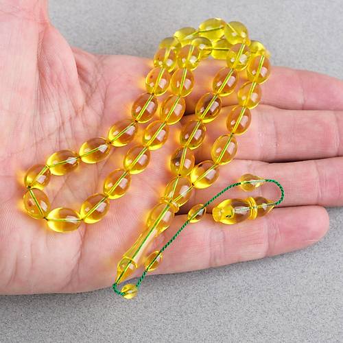 Eski Heykel Obje Osmanl� Ate� Kehribar Beyzi Kesim 8x11mm Tesbih