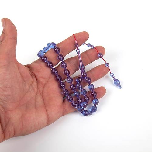 Katalin �ubuk Beyzi Kesim 8x10.5mm Tesbih - �effaf A��k Mavi- �brahim Atasever Usta ��i