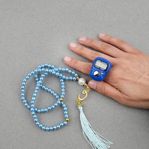 Zikirmatik Elektronik Tesbih ve 99luk Namaz Tesbih Seti -Mavi