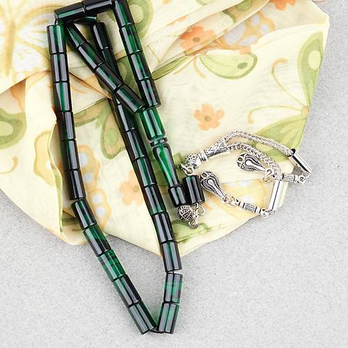 S�kma Kehribar Kesme Kesim Alpaka P�sk�ll� 6x10mm Tesbih