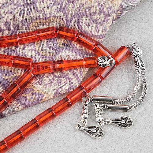 S�kma Kehribar Kesme Kesim Alpaka P�sk�ll� 6x10mm Tesbih